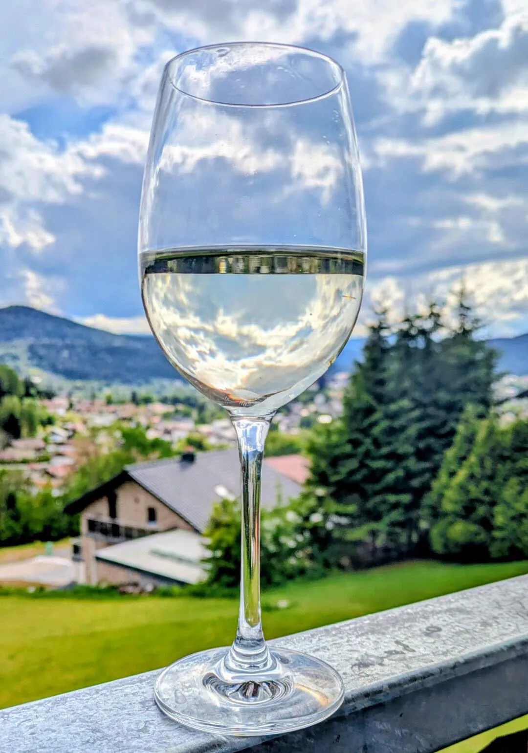 Ein Glas Wein mit Blick auf Bodenmais